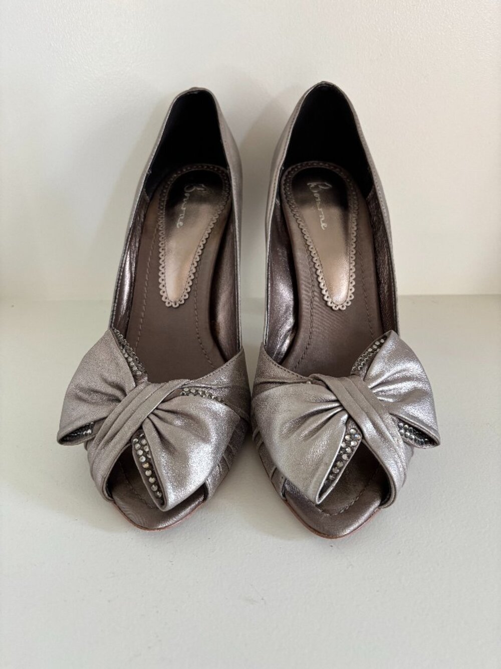 Bourne Wedding or Graduation Shoes - metallic pewter bow and crystals (size 40)